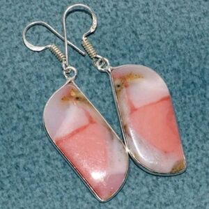 Peruvian Pink Opal Gemstone 925 Sterling Silver Handmade Drop Dangle Earrings